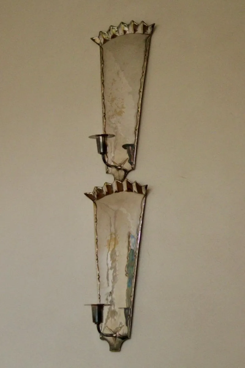 Pamono Mid-Century Swedish Pewter Sconces, Set of 2> Candleholders
