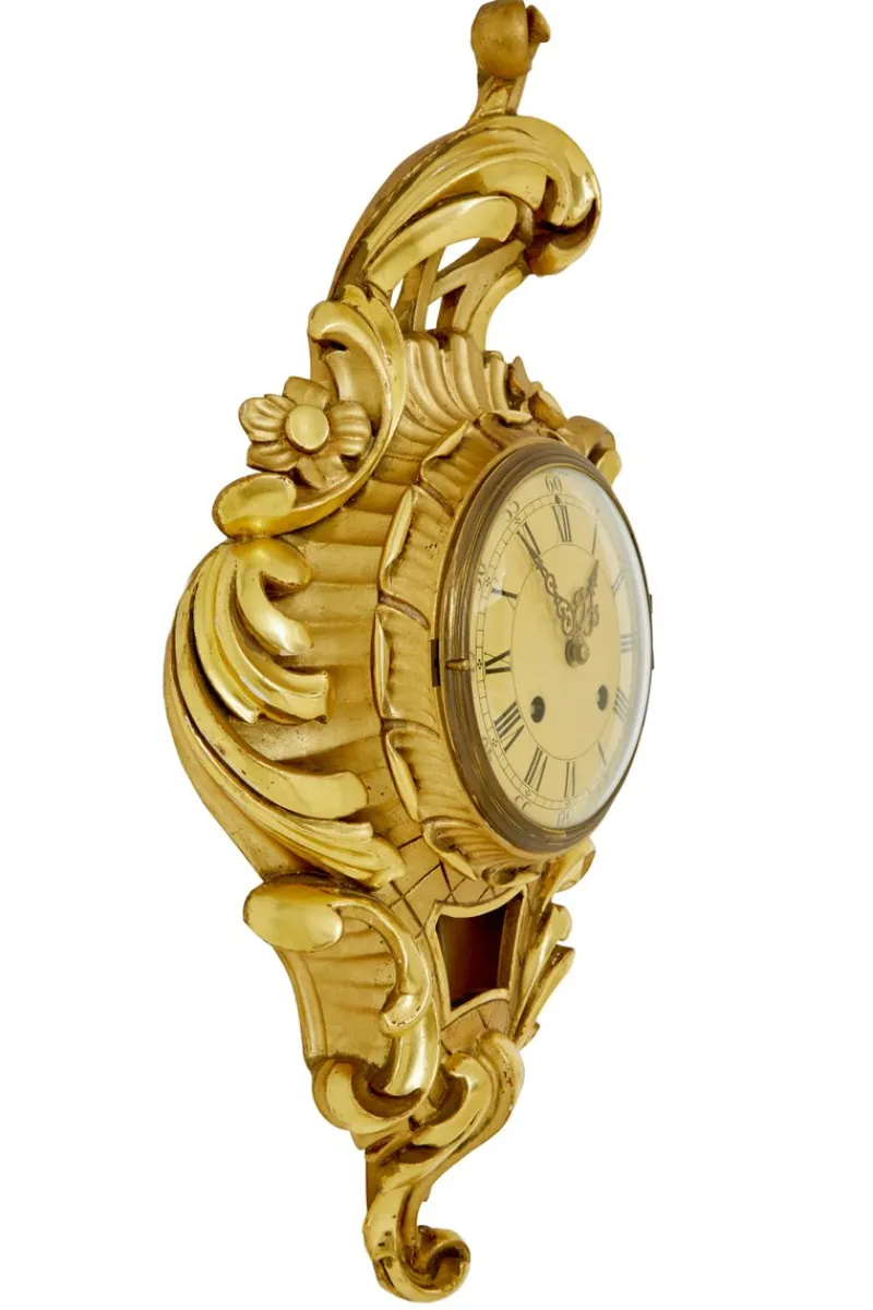 Pamono Mid-Century Swedish Rococo Revival Carved Gilt Clock, 1950s> Clocks