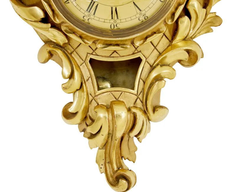 Pamono Mid-Century Swedish Rococo Revival Carved Gilt Clock, 1950s> Clocks