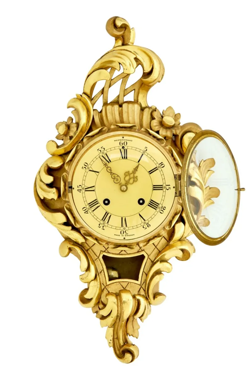 Pamono Mid-Century Swedish Rococo Revival Carved Gilt Clock, 1950s> Clocks