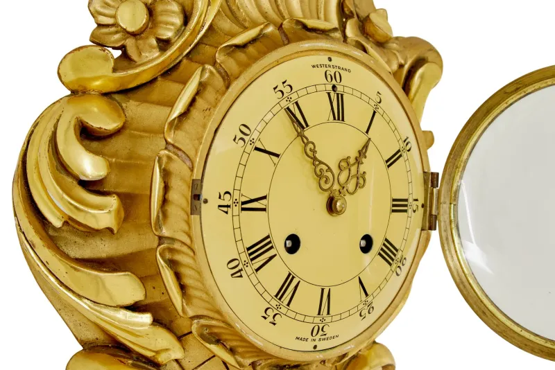 Pamono Mid-Century Swedish Rococo Revival Carved Gilt Clock, 1950s> Clocks