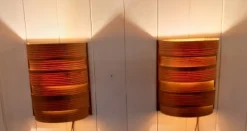 Pamono Mid-Century Swedish Wall Lamps with Pine Veneer Slats, 1960s, Set of 2><noscript><img width=