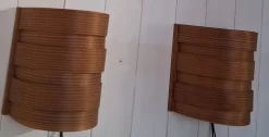 Pamono Mid-Century Swedish Wall Lamps with Pine Veneer Slats, 1960s, Set of 2><noscript><img width=