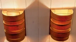 Pamono Mid-Century Swedish Wall Lamps with Pine Veneer Slats, 1960s, Set of 2><noscript><img width=