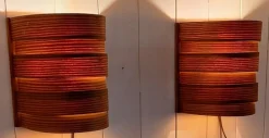 Pamono Mid-Century Swedish Wall Lamps with Pine Veneer Slats, 1960s, Set of 2><noscript><img width=