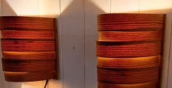 Pamono Mid-Century Swedish Wall Lamps with Pine Veneer Slats, 1960s, Set of 2><noscript><img width=