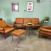 Pamono Mid-Century Teak and Leather Living Room Set, 1960s, Set of 4> Living Room Sets