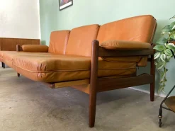 Pamono Mid-Century Teak and Leather Living Room Set, 1960s, Set of 4><noscript><img width=