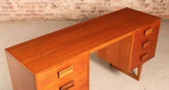 Pamono Mid-Century Teak Dressing Table or Desk with Carved Rosewood Handles, 1960s><noscript><img width=