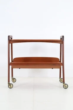 Pamono Mid-Century Teak Serving Trolley with Magazine Rack from Opal Möbel, 1960s><noscript><img width=