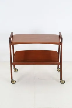 Pamono Mid-Century Teak Serving Trolley with Magazine Rack from Opal Möbel, 1960s><noscript><img width=