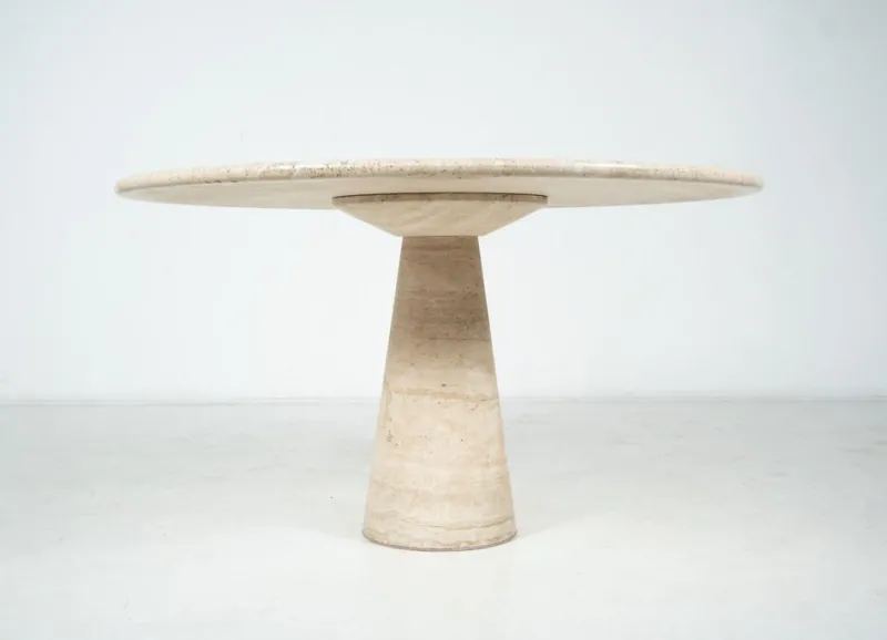 Hot Pamono Mid-Century Travertine Dining Table in the style of Angelo Mangiarotti, Italy, 1970s