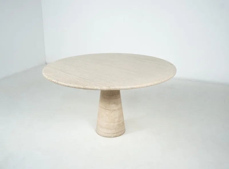 Hot Pamono Mid-Century Travertine Dining Table in the style of Angelo Mangiarotti, Italy, 1970s