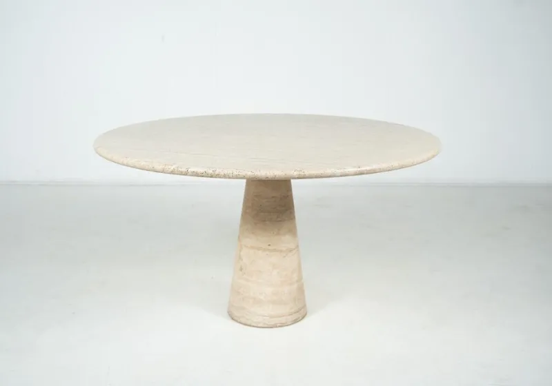 Hot Pamono Mid-Century Travertine Dining Table in the style of Angelo Mangiarotti, Italy, 1970s