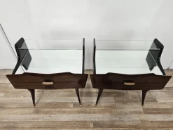 Pamono Mid-Century Venus Bedside Tables in Mahogany and Mirror, 1950s, Set of 2><noscript><img width=