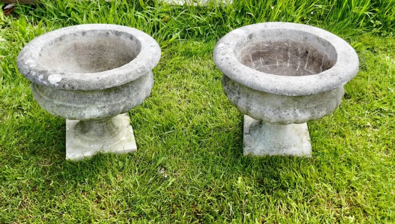 Online Pamono Mid-Century Weathered Cast Stone Garden Planters, 1950, Set of 2