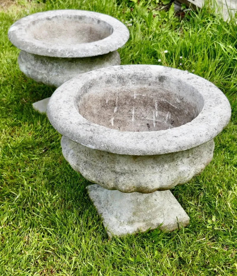 Online Pamono Mid-Century Weathered Cast Stone Garden Planters, 1950, Set of 2