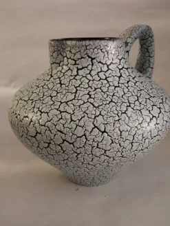 Pamono Mid-Century White Craquelure Fat Lava Vase, West Germany, 1970s> Vases