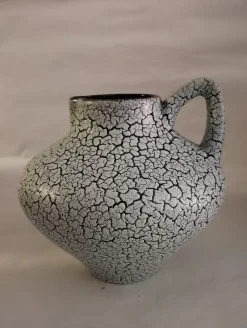 Pamono Mid-Century White Craquelure Fat Lava Vase, West Germany, 1970s><noscript><img width=