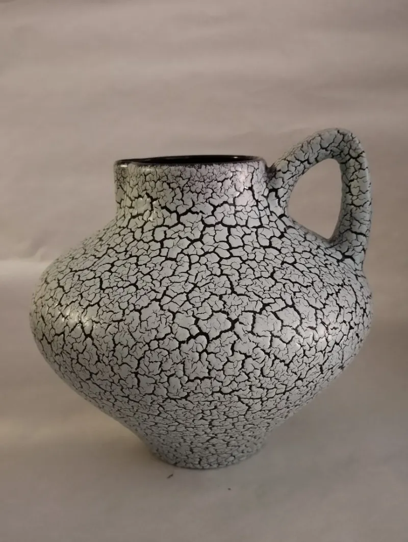 Pamono Mid-Century White Craquelure Fat Lava Vase, West Germany, 1970s> Vases