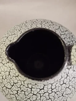 Pamono Mid-Century White Craquelure Fat Lava Vase, West Germany, 1970s><noscript><img width=