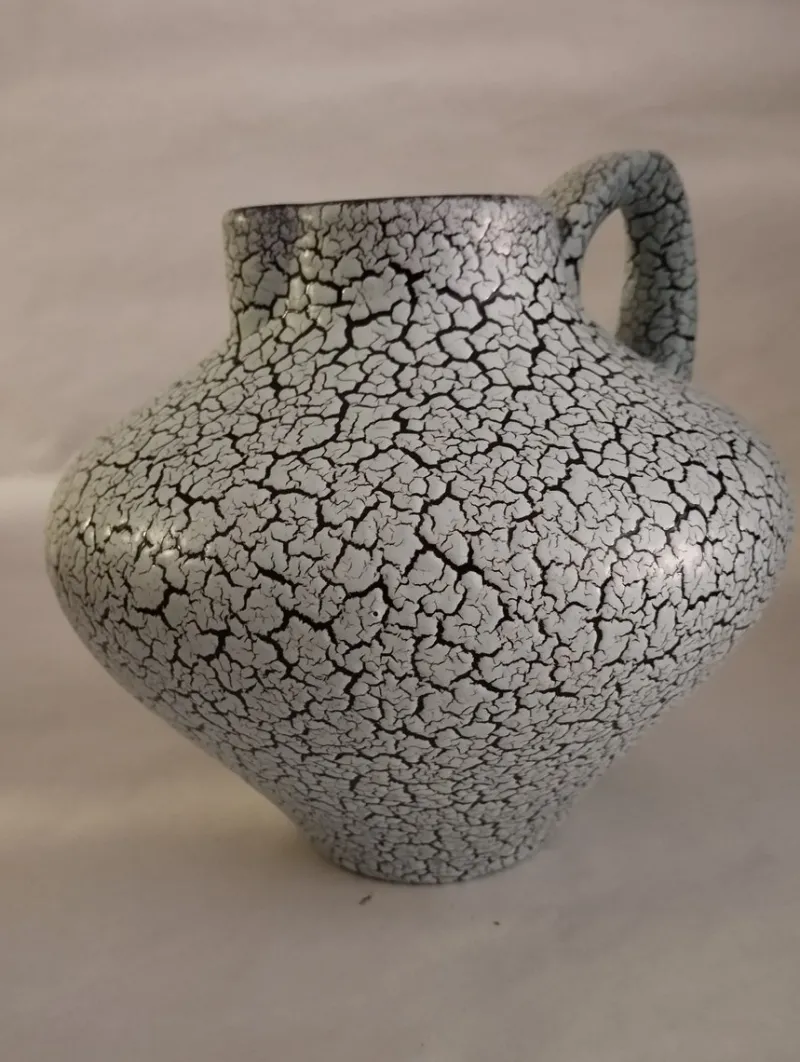 Pamono Mid-Century White Craquelure Fat Lava Vase, West Germany, 1970s> Vases
