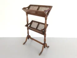 Best Pamono Mid-Century Wood and Wicker 2-Layer Magazine/Newspaper Stand, Germany, 1960s