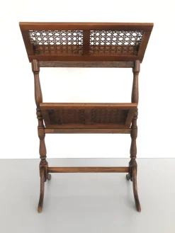 Best Pamono Mid-Century Wood and Wicker 2-Layer Magazine/Newspaper Stand, Germany, 1960s