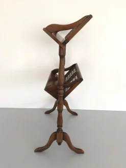 Best Pamono Mid-Century Wood and Wicker 2-Layer Magazine/Newspaper Stand, Germany, 1960s