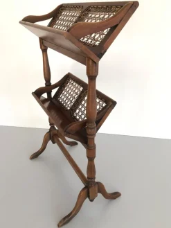 Best Pamono Mid-Century Wood and Wicker 2-Layer Magazine/Newspaper Stand, Germany, 1960s