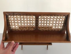 Best Pamono Mid-Century Wood and Wicker 2-Layer Magazine/Newspaper Stand, Germany, 1960s