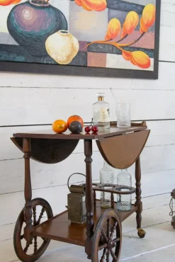 Pamono Mid-Century Wooden Bar Trolley with Stripes, 1960s><noscript><img width=