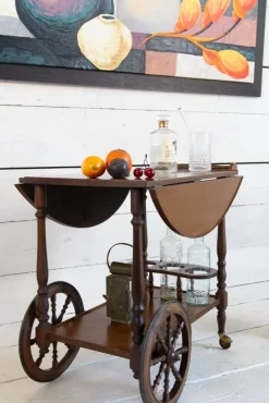 Pamono Mid-Century Wooden Bar Trolley with Stripes, 1960s><noscript><img width=