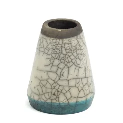 Sale Pamono Middle Eastern Modern Green White Black Metal Raku Ceramic Kazan Vase by Laab Milano