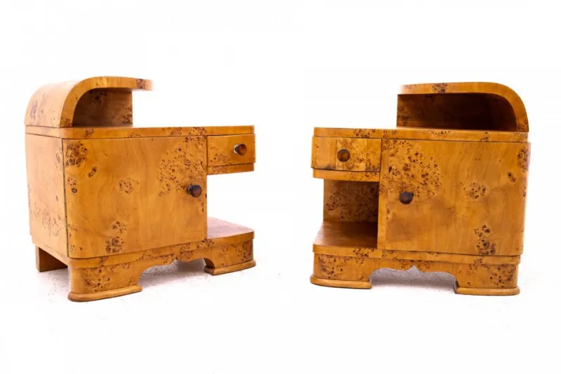 Best Pamono Mid-20th Century Art Deco Bedside Tables, Poland, 1940s, Set of 2
