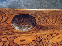 Pamono Mid-20th Century French Elm Marquetry Game Table with Intarsia Inlay and Round Corner Cutouts, 1950s><noscript><img width=