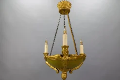 Pamono Mid-19th Century French Empire Giltwood Three-Light Chandelier><noscript><img width=