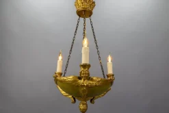 Pamono Mid-19th Century French Empire Giltwood Three-Light Chandelier><noscript><img width=