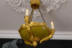 Pamono Mid-19th Century French Empire Giltwood Three-Light Chandelier><noscript><img width=