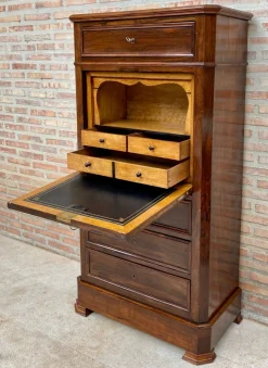 Clearance Pamono Mid-19th Century French Louis Philippe Carved Walnut Secretary Cabinet, 1890s