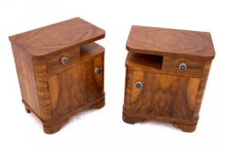 Pamono Mid-20th Century Walnut Bedside Tables, Poland, 1940s, Set of 2> Nightstands
