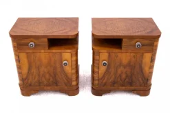 Pamono Mid-20th Century Walnut Bedside Tables, Poland, 1940s, Set of 2><noscript><img width=