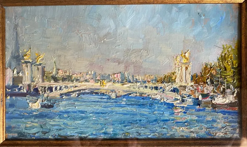 Online Pamono Mikhail Georgievich Abakumov, Panorama of the Seine and the Alexandre III Bridge, 2003, Oil on Cardboard, Framed