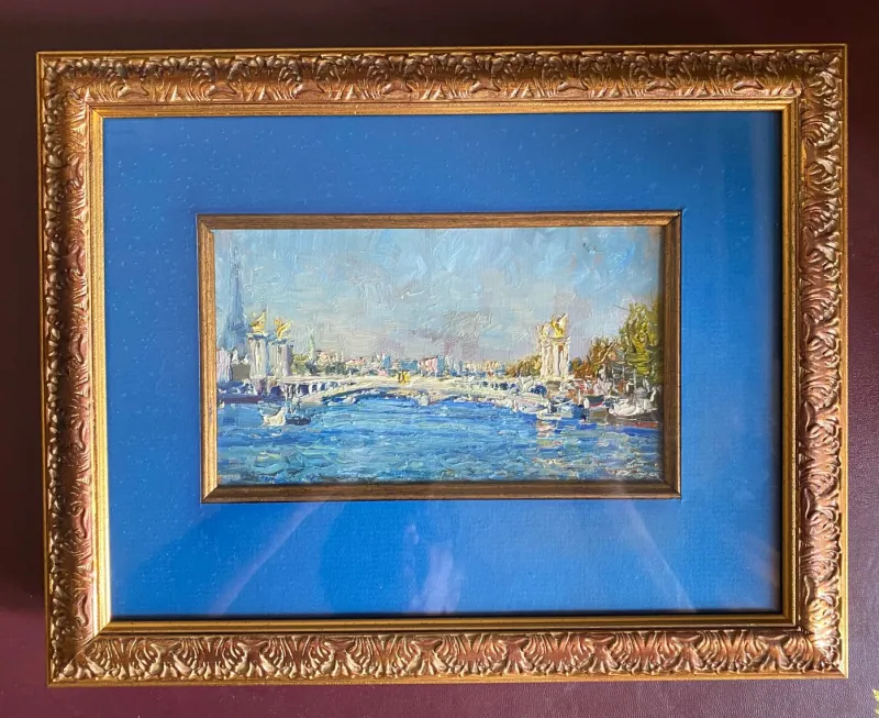 Online Pamono Mikhail Georgievich Abakumov, Panorama of the Seine and the Alexandre III Bridge, 2003, Oil on Cardboard, Framed