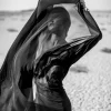 Pamono Miljko, Artistic Abstract Portrait of Woman Covered With Black Fabric in Desert, Photographic Paper> Photography