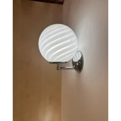 Pamono Milky-White Swirl Murano Glass Wall Sconce by Simoeng> Wall Lights & Sconces|Wall Lights & Sconces