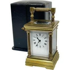 Pamono Miniature French Brass Carriage Clock with Case, 1890s> Clocks