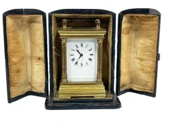 Pamono Miniature French Brass Carriage Clock with Case, 1890s><noscript><img width=