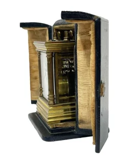 Pamono Miniature French Brass Carriage Clock with Case, 1890s><noscript><img width=