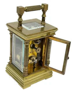 Pamono Miniature French Brass Carriage Clock with Case, 1890s><noscript><img width=